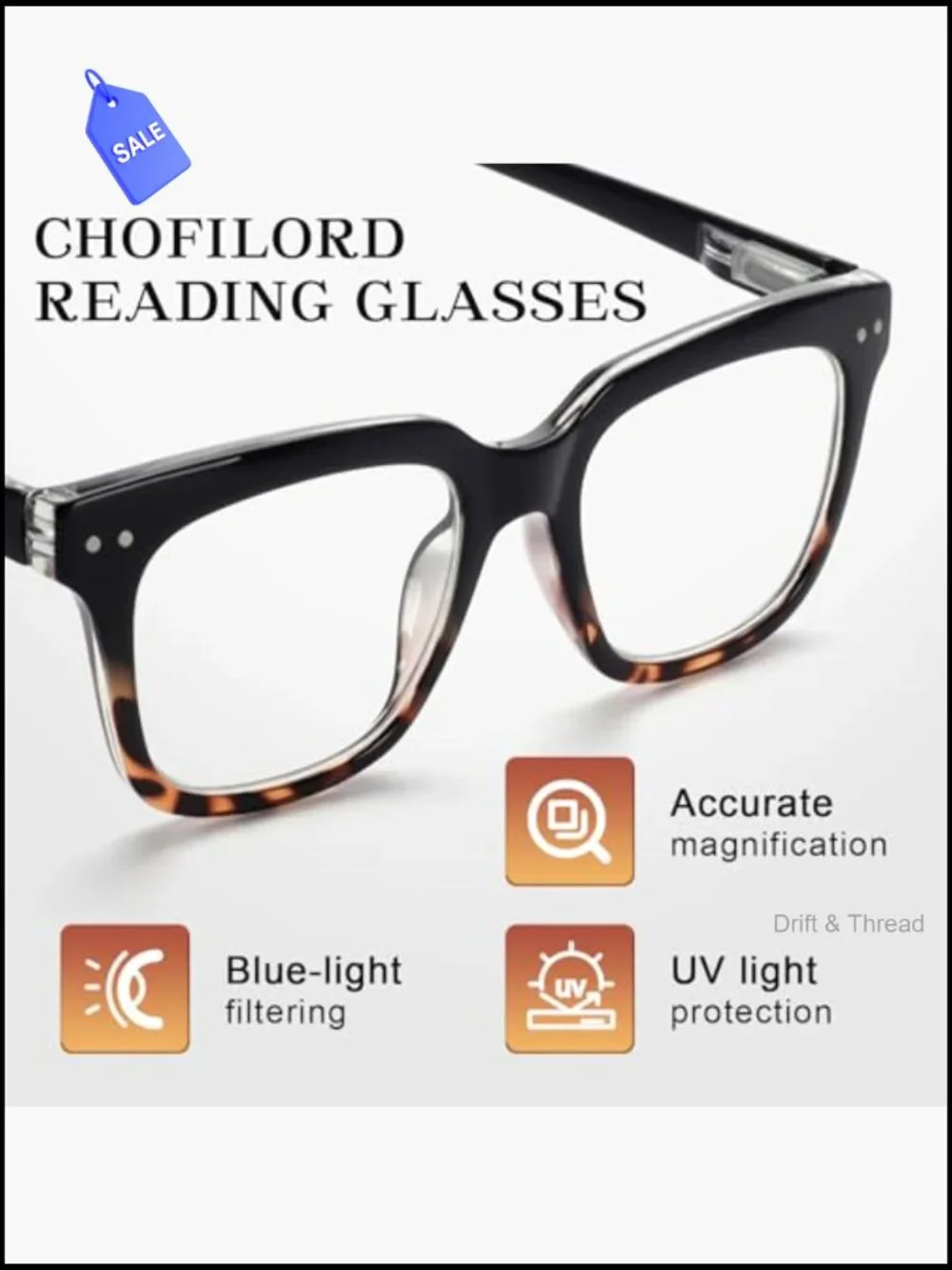 Oversized Square Reading Glasses 6-Pack Blue Blocking Spring Hinge Readers